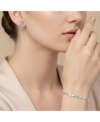 Heart Infinity Clover Love, Luck & Unity Bolo Bracelet & Stud Earrings Jewelry Set Sterling Silver Adjustable
