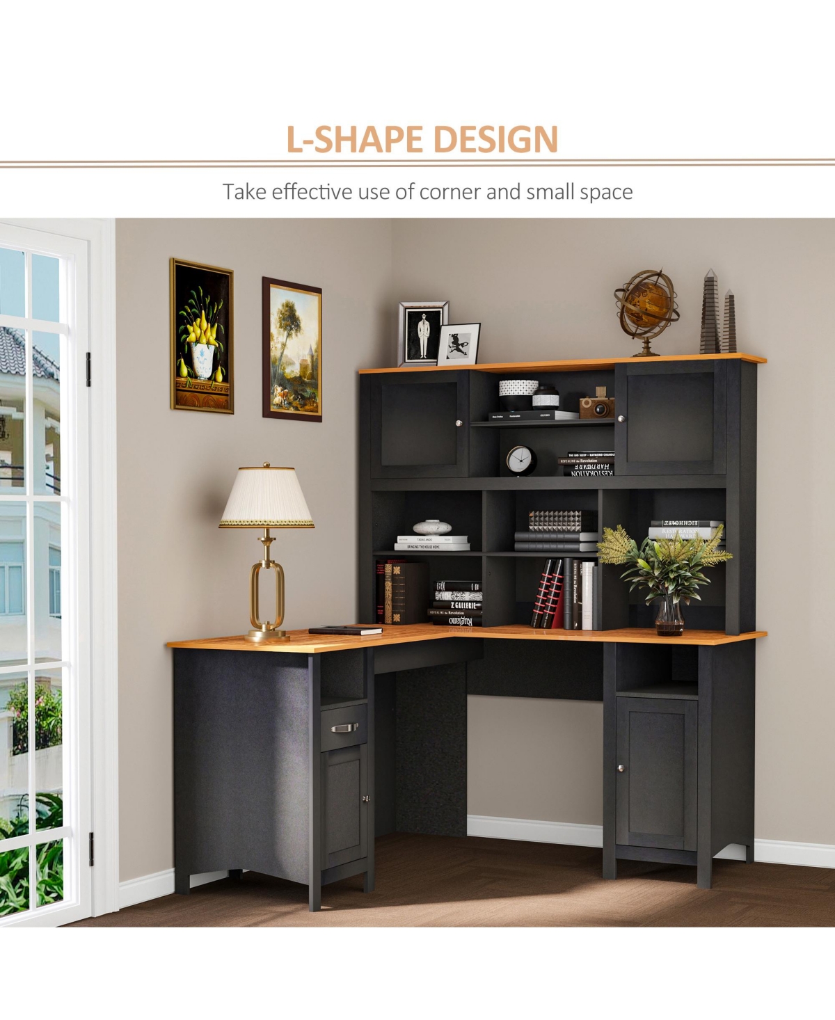 Homcom Minimalist L-Shaped Desk w/ Large Tabletop and Ample Storage Spaces