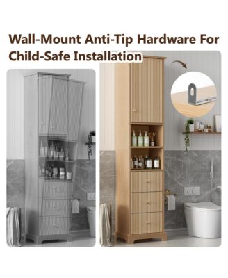 67.7 Inch Tall Freestanding Bathroom Cabinet with Door Adjustable Shelf and 3 Drawers