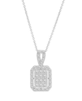 Diamond Octagon Halo Cluster 18" Pendant Necklace (1/3 ct. t.w.) in Sterling Silver, Exclusive