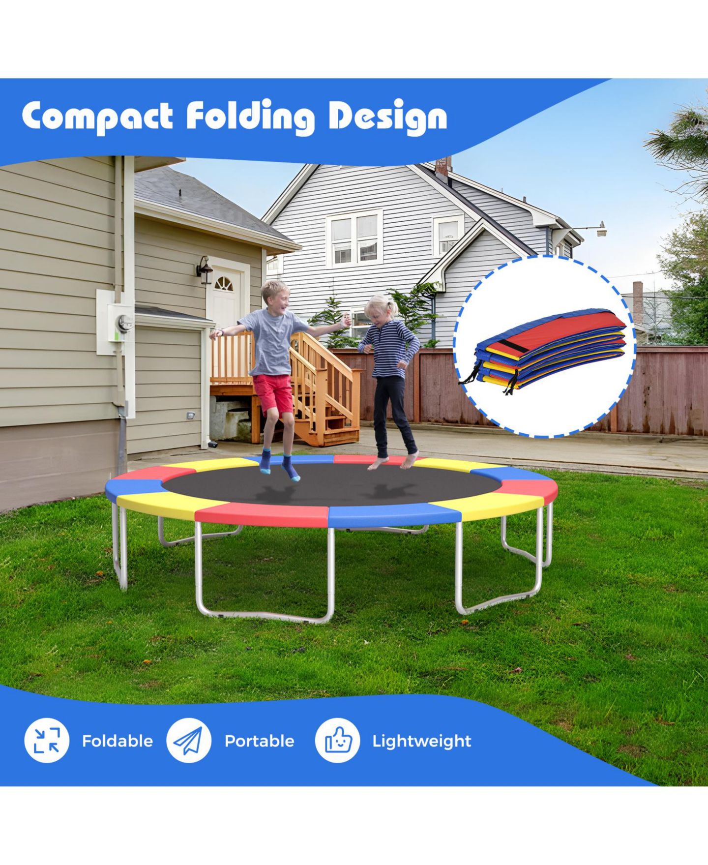 Детская игрушка HONGGE 12FT Trampoline Replacement Safety Pad with Secure Fixing Straps, цвет: Разноцветный — фото 8