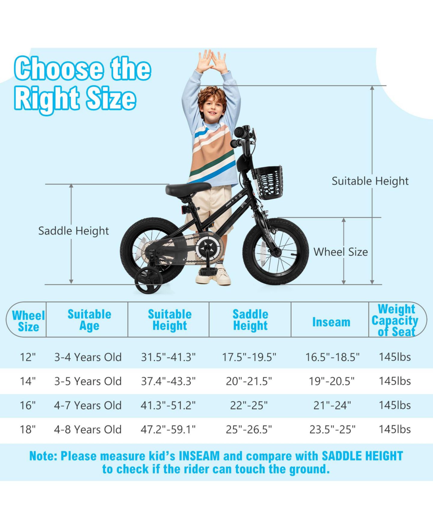 Детская игрушка SUGIFT 12 Inch Kids Bike with Adjustable Handlebars and Training Wheels, Ages 3-8, цвет: Чёрный — фото 2