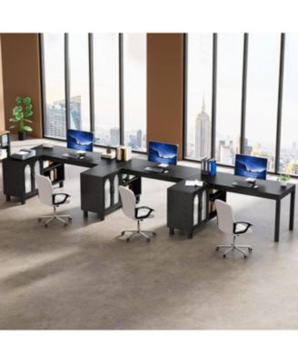 59" Executive L Shaped Desk with File Cabinet, Farmhouse Wood Computer Coner Desk with Storage Shelves