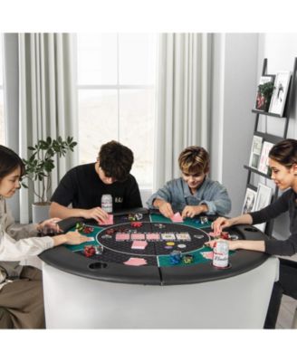 48-Inch Foldable Poker Table Top for 6 Players with Cup Holders and Carry Bag