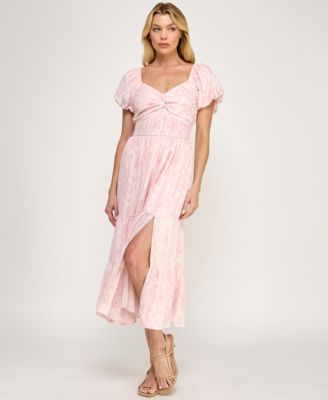 Juniors' Sweetheart Neck Twist Front Midi Dress