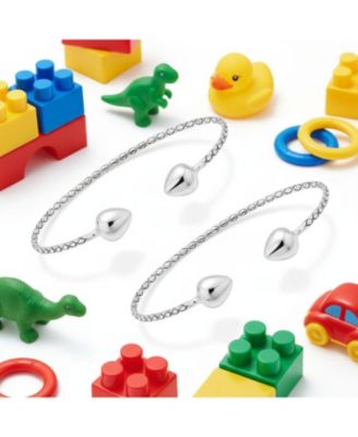 Set of 2 West Indian Style Arrow Heart Tips Twist Stackable Bangle Bracelet Sterling Silver