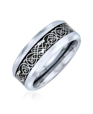 Two-Tone Celtic Dragon Knot Carbon Fiber Inlay Band Ring 8MM Titanium