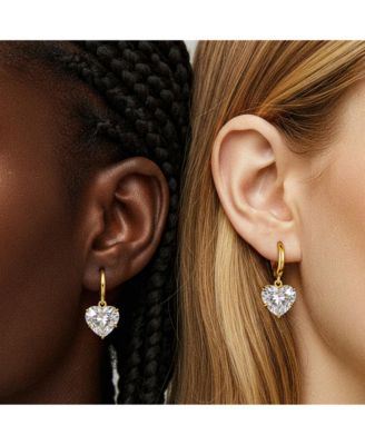 Gold-Tone Hoop Earrings with CZ Heart Charm