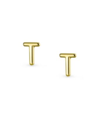 Tiny Initial Letter Stud Earrings in Real 14K Yellow Gold Screw Back