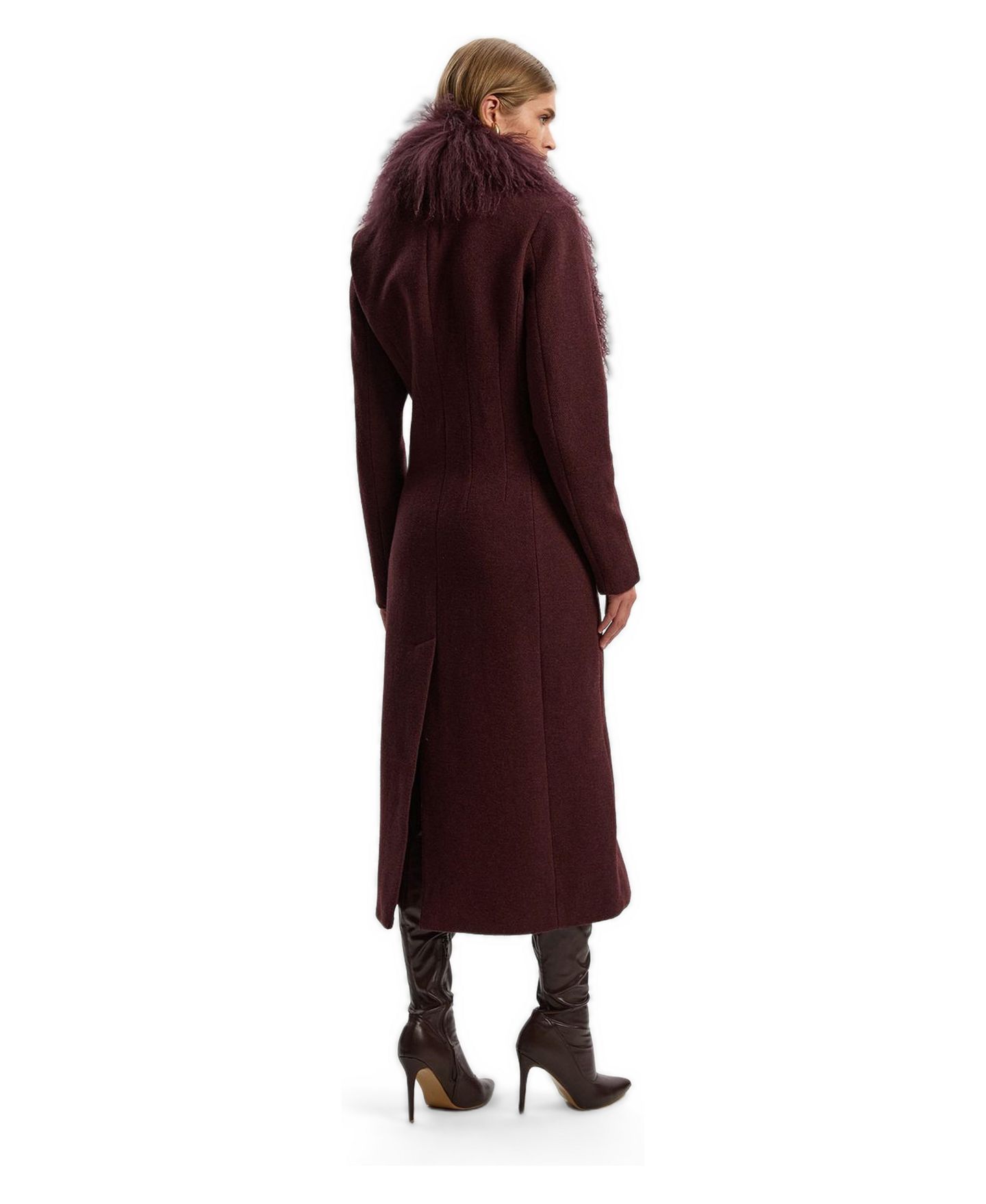 Женское пальто Karen Millen Wool Detachable Collar Midi, цвет: Бордовый — фото 4
