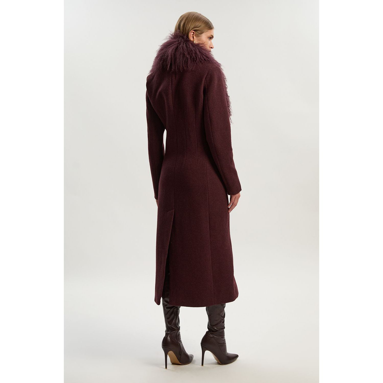 Women's Wool Detachable Collar Midi Coat