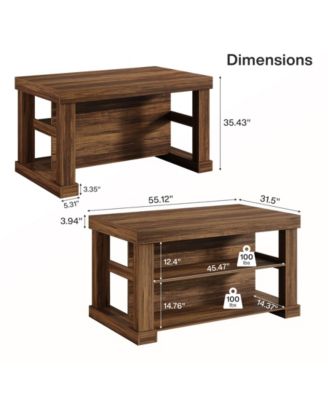 Kitchen Island with 3 Shelves, 55 Inches Width Kitchen Shelf with Large Worktop