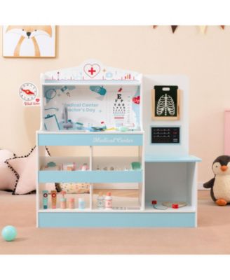 Wooden Doctor Playset with Stethoscope and Medical Tools for Toddlers Ages 3+ - Blue