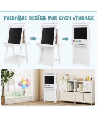 3-in-1 Kids Art Easel with Chalkboard, Magnetic Whiteboard, and Paper Roll