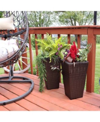 Modern Decorative Standing Square Polyrattan Planter Containers - Brown - 2-Pack