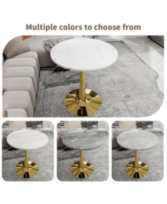 Gold 27.6" Mid-Century Modern Dining Table with Round Marble Top