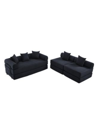 Convertible Folding Sofa Bed with Pillow Back Handrail and Memory Foam