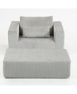 Streamdale Oversized Corduroy Lounge Chair with Ottoman, Modular Deep-Seat Floor Couch - Smoke Grey