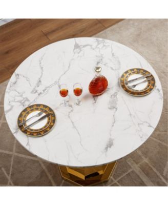 Streamdale 47" Round Marble Dining Table with Gold Stainless Steel Base