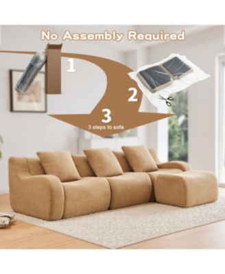  Boneless Sofa, 3 Seat Teddy Fabric, Anti-Slip, No Assembly