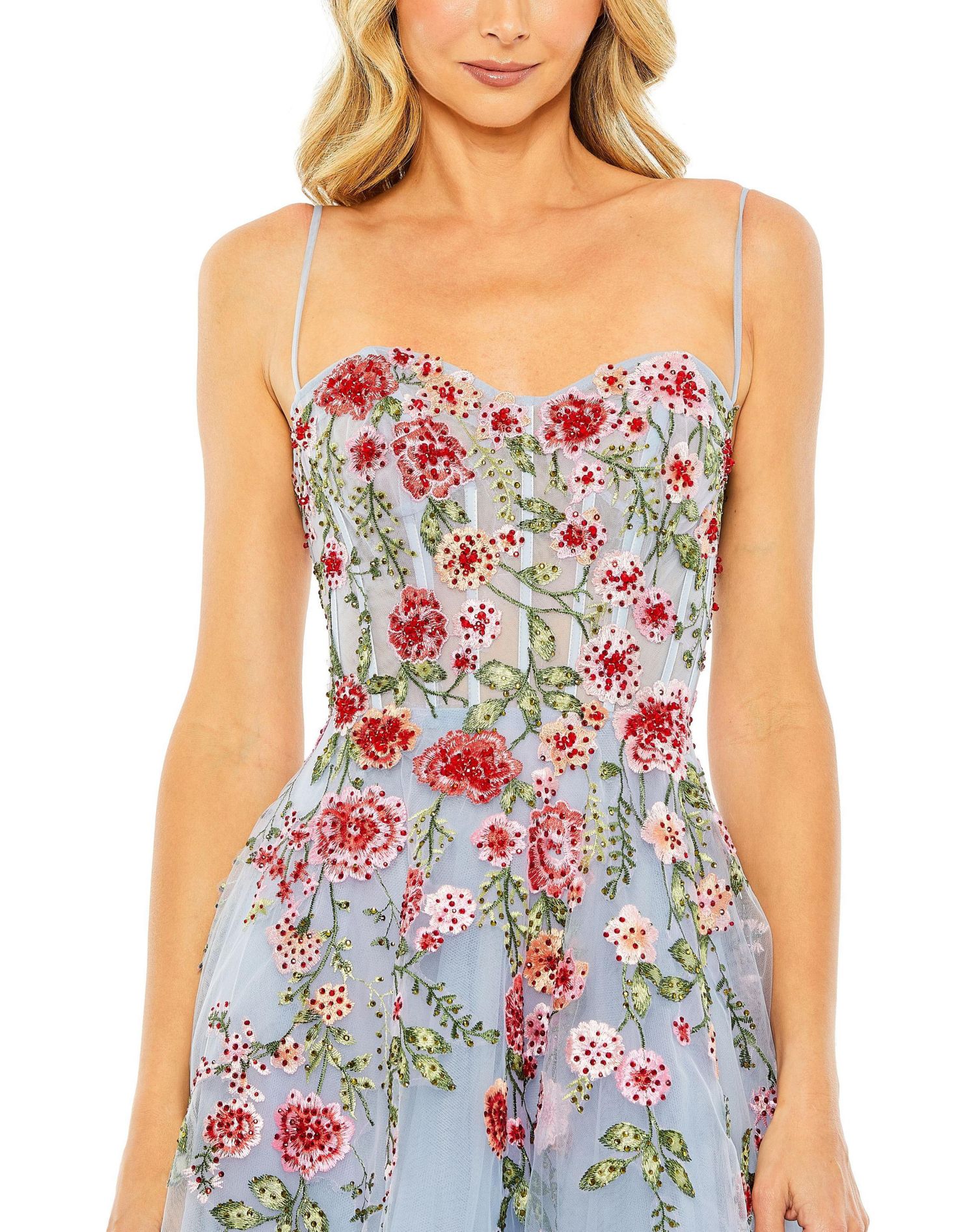 Women's Bustier Embroidered Floral A-Line Dress