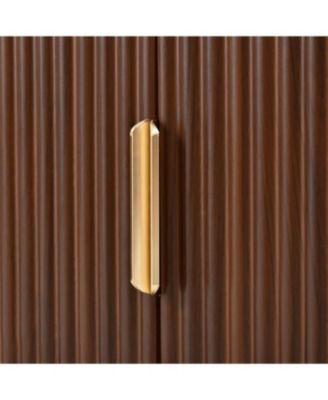 Farmhouse Black Wooden TV Stand with Sliding Tambour Door & Golden Handle