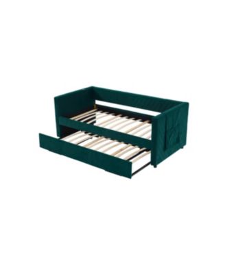 Streamdale Twin Upholstered Daybed with Trundle, USB, Side Pockets, Emerald