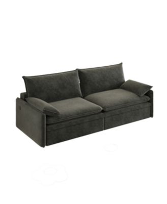Streamdale 4-Seat Chenille Convertible Sleeper Sofa with Storage & USB, Dark Grey