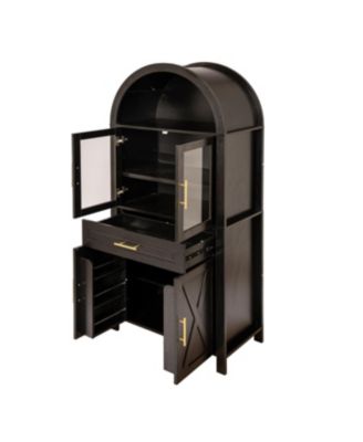 Streamdale 71" Arched Kitchen Pantry Cabinet with Glass Door, Black