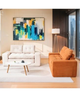 Orange Corduroy Loveseat Sofa Bed with Memory Foam - No Assembly, Convertible (Orange)