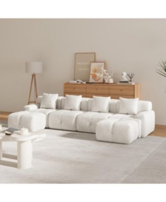 135.4" 6-Piece U-Shaped Sleeper Modular Sectional Sofa Bed Chaise, Ivory