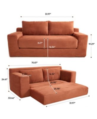 Streamdale Orange Corduroy Loveseat Sofa with Memory Foam & Steel Frame - Convertible 2-in-1 Design