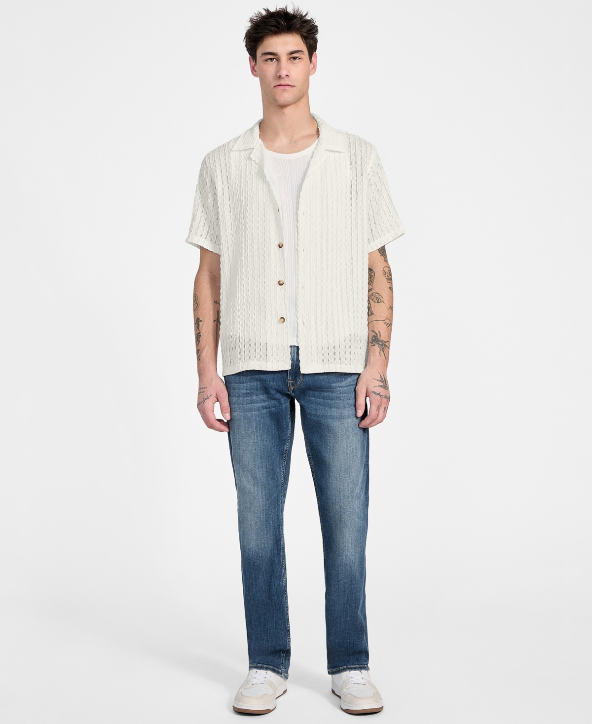 Guess Men's Liam Regular-Fit Open-Knit Jacquard Button-Down Shirt