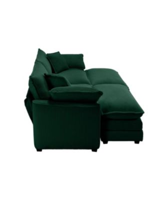 Green Corduroy Two-Seater Sofa with 2 Footrests/Ottoman
