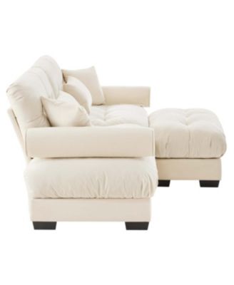 Streamdale Oversize Modern Velvet Two-Seater Sofa with Ottoman and Pillows, Cream