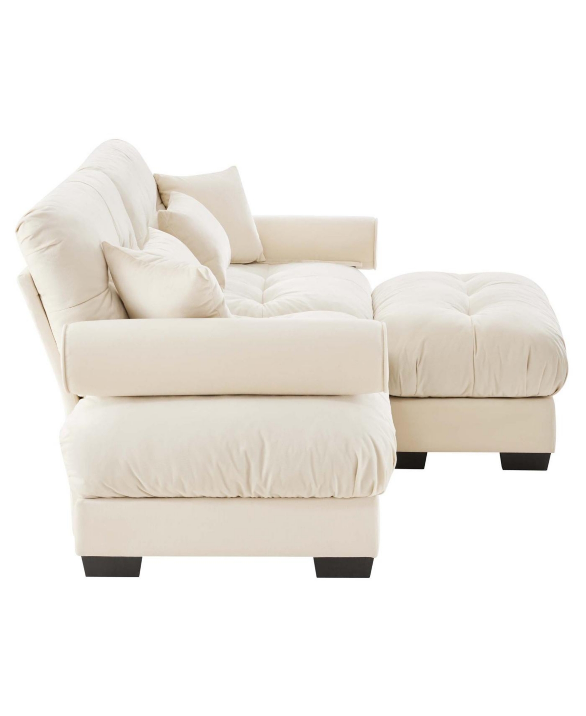 Streamdale Furniture Streamdale Oversize Modern Velvet Two-Seater Sofa with Ottoman and Pillows, Cream