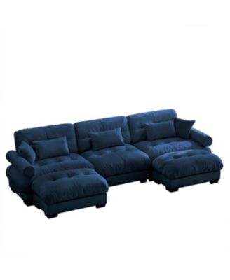 Streamdale U Shape Modular Sectional Sofa Couch with Two Ottomans, Blue