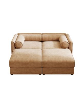 Streamdale Stylish Camel Chenille 2-Seater Sofa with 2 Ottoman Storage Seats