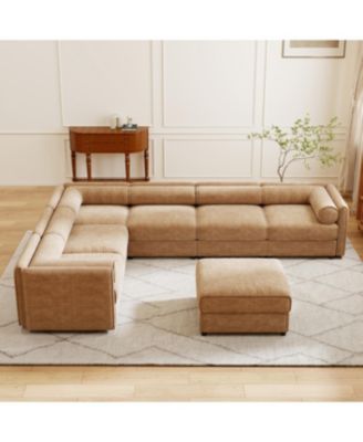 Modern 6-Piece Modular Sectional Sofa with Storage - Camel Chenille