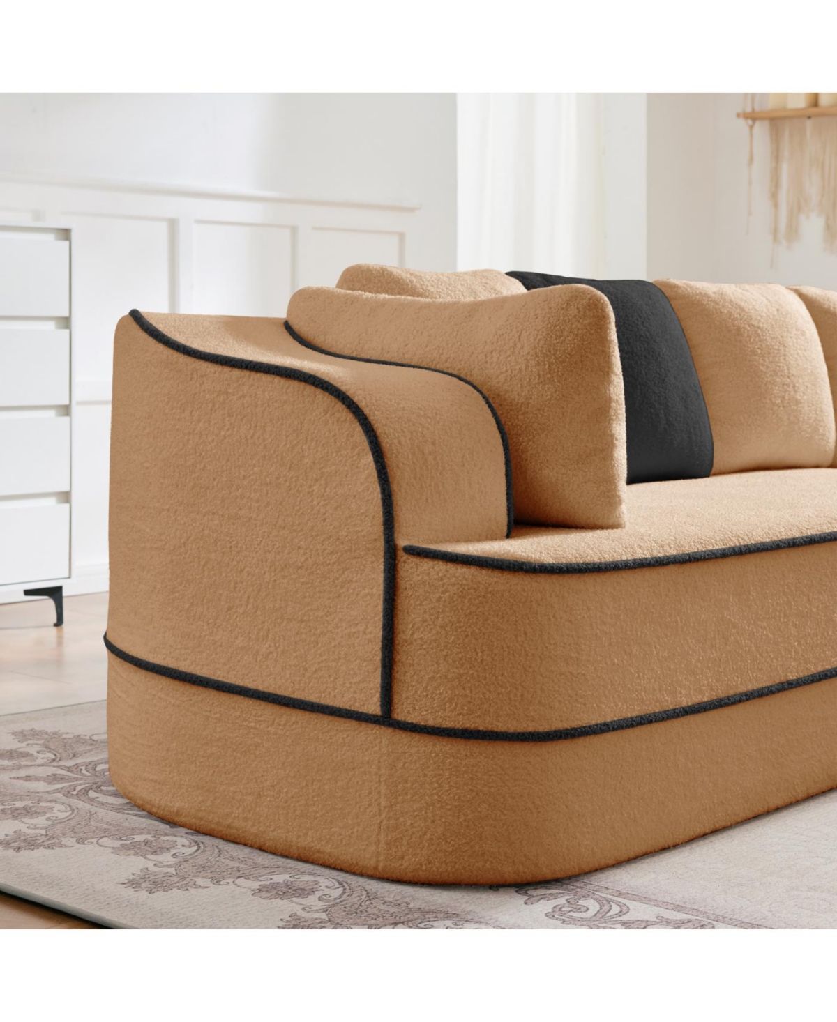 Streamdale Furniture Camel Teddy Fabric L-Shaped Chaise Sofa - No Assembly, Fluffy Comfy Couch