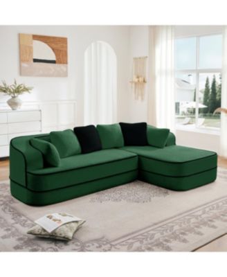 Streamdale Green Teddy Fabric L-Shaped Chaise Sofa - No Assembly, Fluffy Comfy Couch