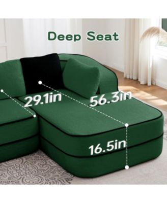 Streamdale Green Teddy Fabric L-Shaped Chaise Sofa - No Assembly, Fluffy Comfy Couch