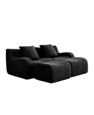 Soft Teddy Fabric Boneless Sofa, Anti-Slip, Curved Armrests, Black