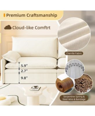 Streamdale 4-Seat Chenille Convertible Sleeper Sofa with Storage, USB & 2-in-1 Pillow - Beige/White
