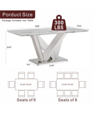 Streamdale Marble Dining Table for 6, 70" Rectangle Faux Marble Kitchen Table with Stainless Steel Base