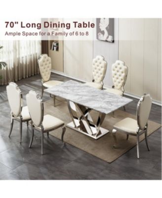 Marble Dining Table for 6, 70" Rectangle Faux Marble Table with Stainless Steel Base