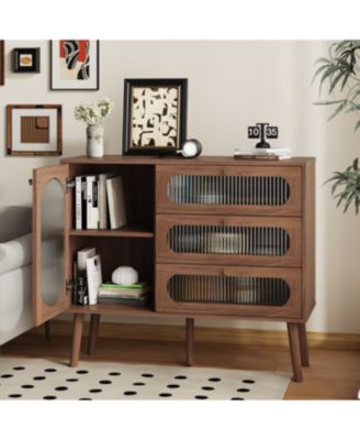 Streamdale Accent Cabinet with 3 Drawers, Wooden Storage Cabinet with Shelves, Natural