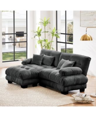 Streamdale Cloud Couch Chenille 2 Seater Sofa with Pillows and Ottoman, Gray