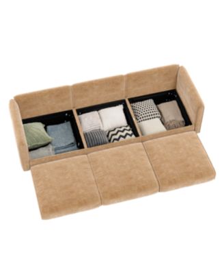 Elegant Camel Chenille 3-Seater Sofa with Hidden Storage Compartment