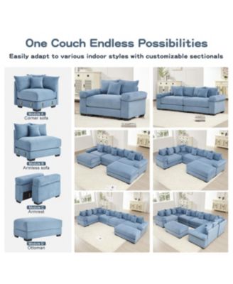 82.6" Oversized Cloud Modular Sectional Couch, Soft Corduroy, Ottoman, Blue